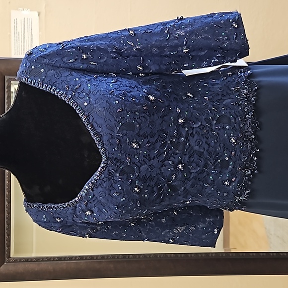Size 10 to 12 bright navy blue lace/chiffon mother of bride/groom formal NWT - Picture 5 of 14